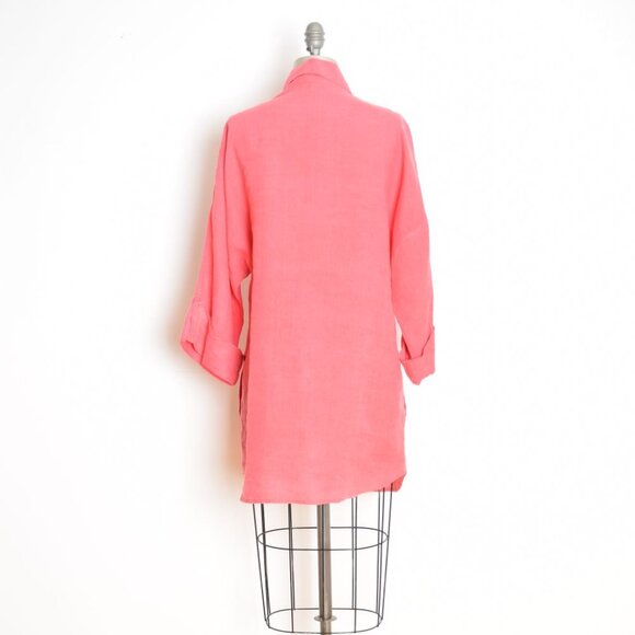 Chicos linen tunic top salmon pink long shirt blouse jacket button up 1 L XL - Picture 6 of 8